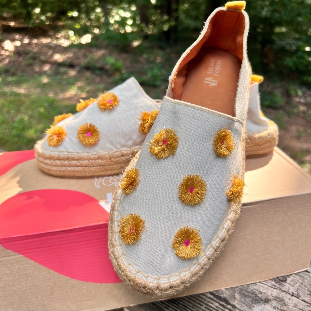 Silvia Cobos SC SOIL MOCASINES Leather canvas Flat Espadrilles women sz 9.5 NEW